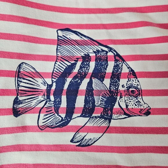 Talbots Pink & White Striped Fish Print Womens Dress Size Medium Petite Casual - Picture 5 of 6